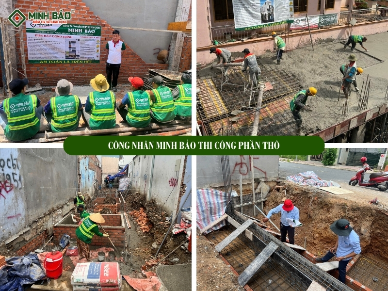 Công nhân Minh Bảo thi công phần thô