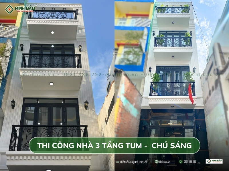 Công trình xây nhà 3 tầng tum