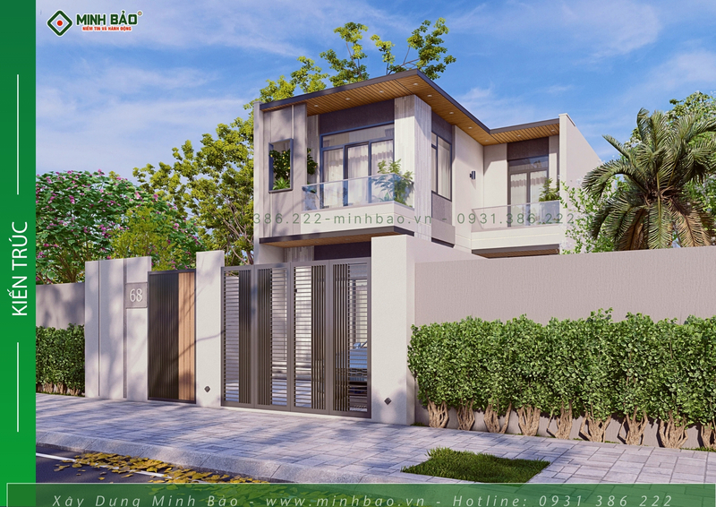 Mặt tiền mẫu thiết kế nhà 2 tầng chữ L