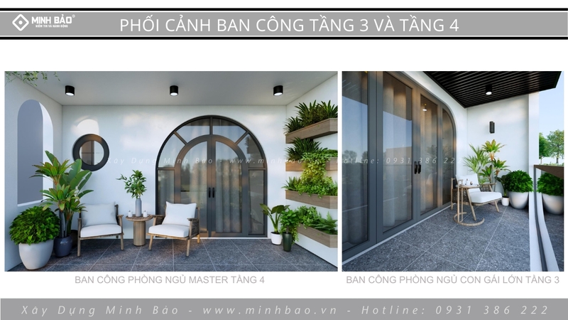 Phối cảnh ban công tầng 3 và 4