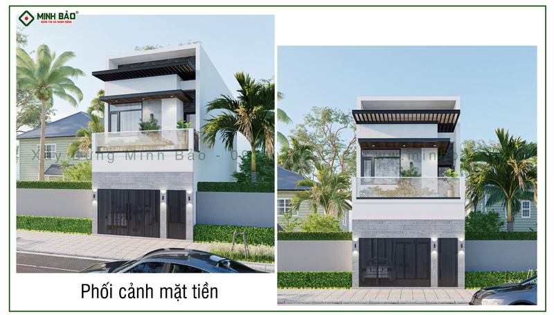 Phối cảnh mặt tiền - thiết kế nhà 2 tầng Bình Dương