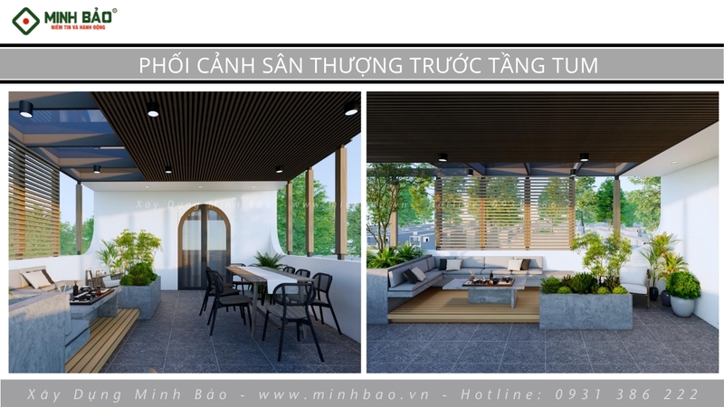 Phối cảnh sân thượng trước tầng tum