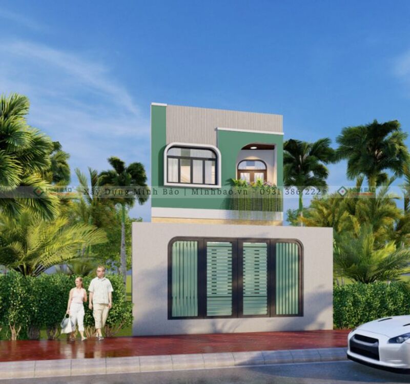 Phối cảnh thiết kế nhà 2 tầng trên đấ bị xéo