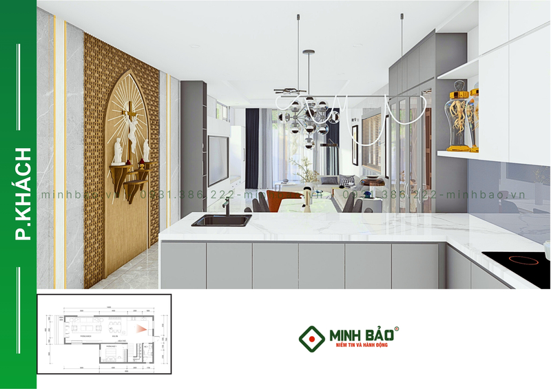 Phòng bếp nhìn ra phòng khách