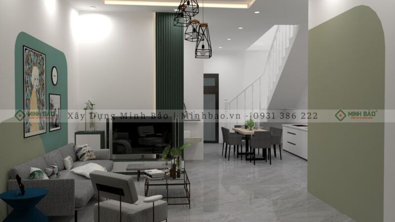 Phòng khách và bếp thông thoáng