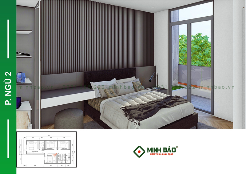 Phòng ngủ 2 có ban công hướng ra góc chữ L