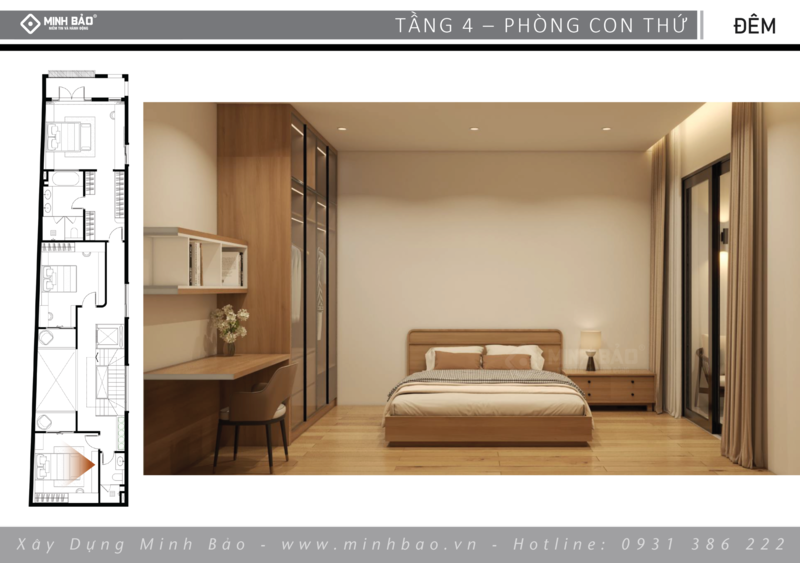 Phòng ngủ con thứ - Thiết kế nhà 5 tầng 136m2