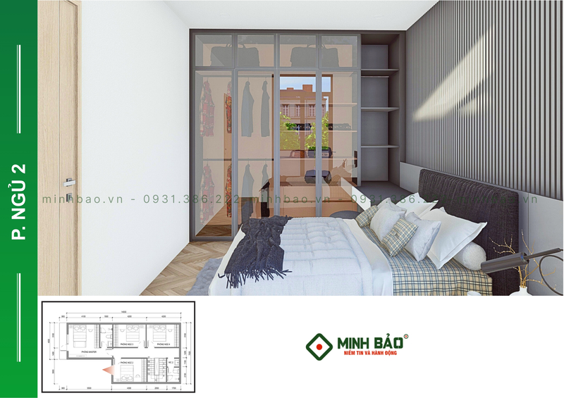 Phòng ngủ thứ 2 - thiết kế nhà 2 tầng chữ L