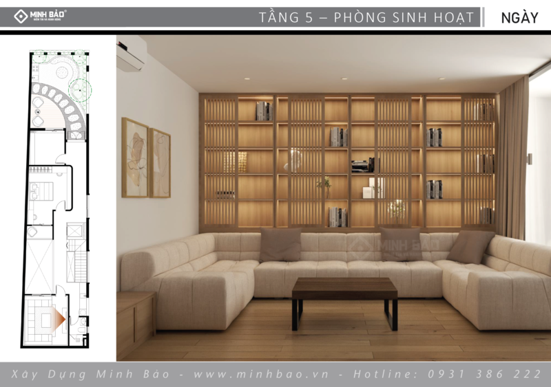 Phòng sinh hoạt - thiết kế nhà 5 taafng 136m2