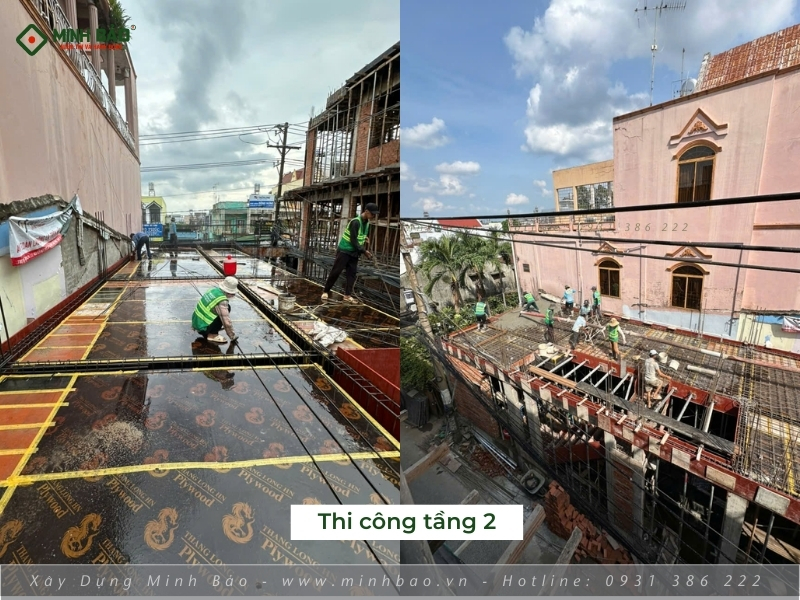 Thi công tầng 2 - Thiết kế nhà 5 tầng 136m2