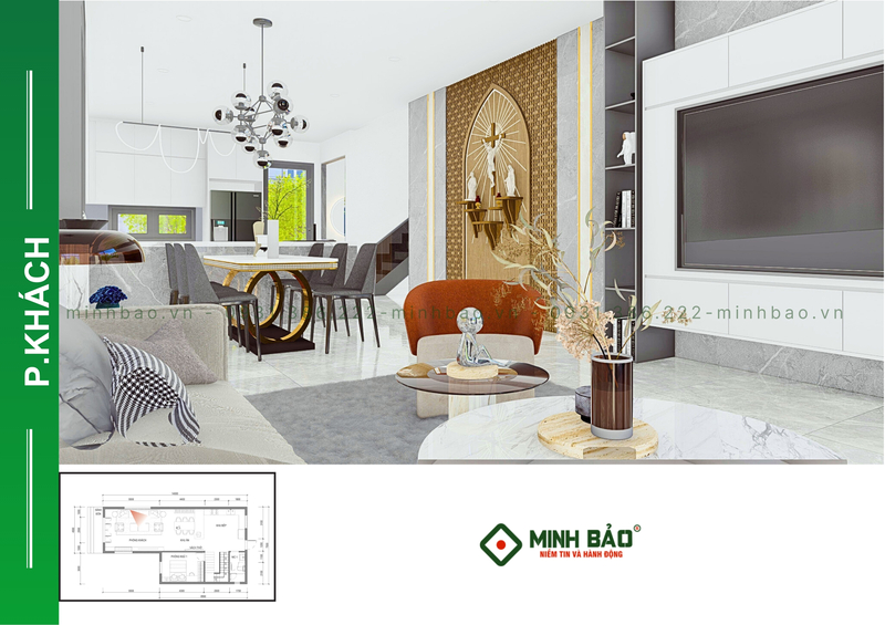 Vách thờ được bố trí ở tầng trệt