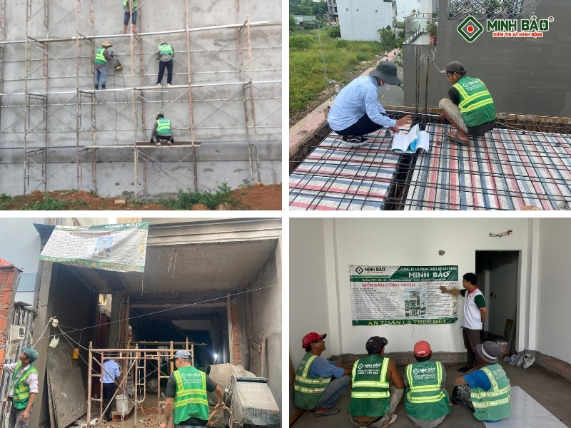 Kỹ sư và công nhân Minh Bảo thi công xây nhà tại Bình Đông