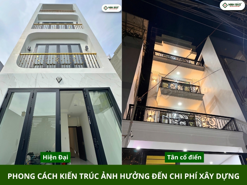 Phong cách kiến trúc ảnh hưởng đến chi phí xây dựng