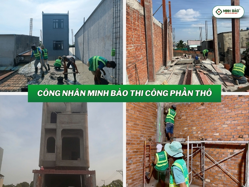 Công nhân Minh Bảo thi công phần thô