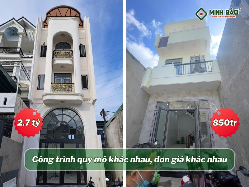 Diện tích và số tầng ảnh hưởng đến giá xây nhà