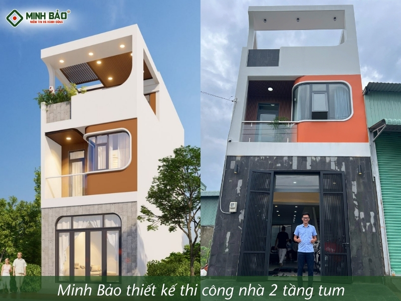Minh Bảo thiết kế thi công nhà 2 tầng tum