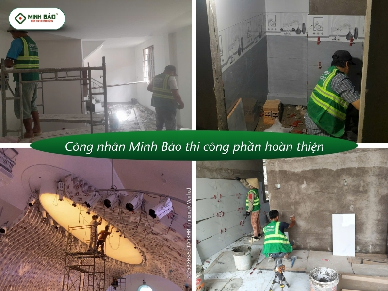 Công nhân Minh Bảo thi công phần hoàn thiện