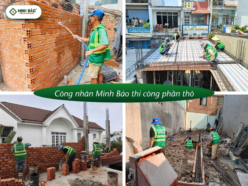 Công nhân Minh Bảo thi công phần thô