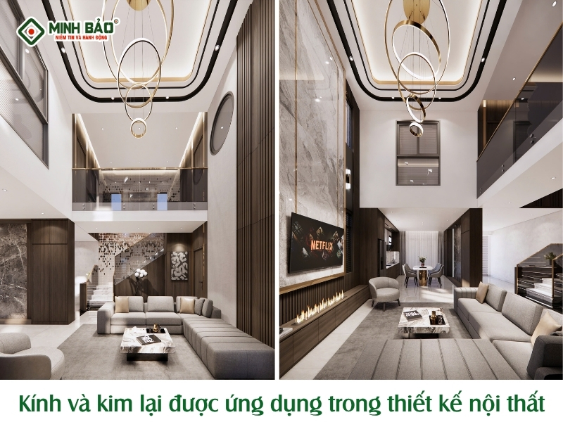 Kính và kim loại được ứng dụng trong thiết kế nội thất