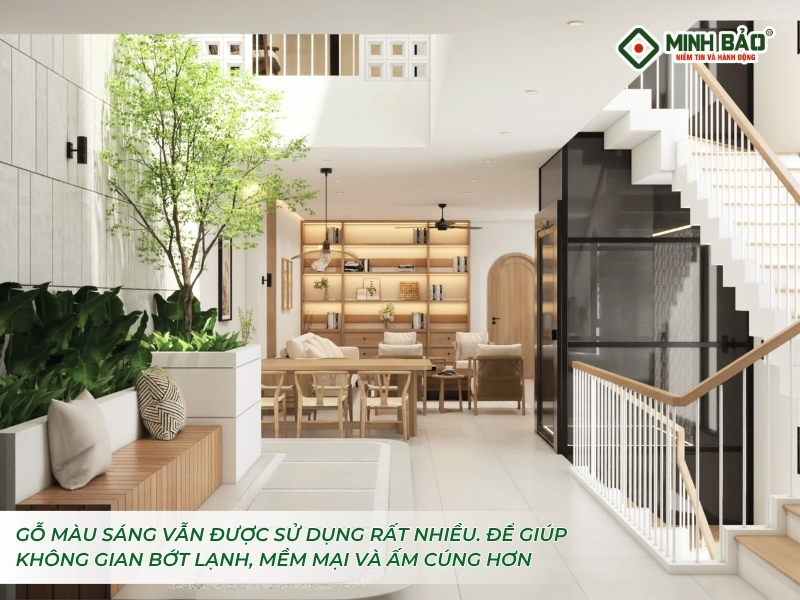 Màu vân gỗ sáng làm ngôi nhà ấm cúng hơn