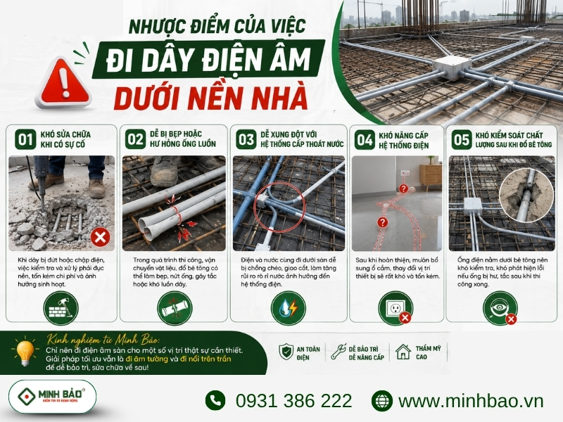 Nhược điểm của việc đi dây diện dưới sàn