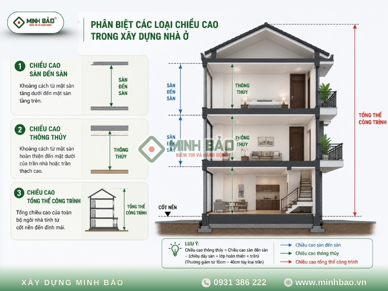Phân biệt các loại chiều cao trong xây dựng nhà