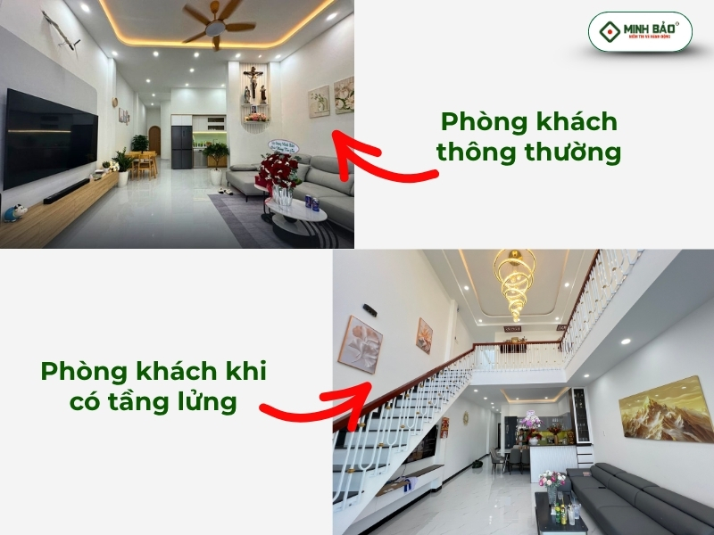 Xây gác lửng để trần phòng khách cao hơn